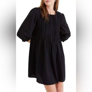 NWT Madewell Embroidered Pintuck Mini Dress in Black